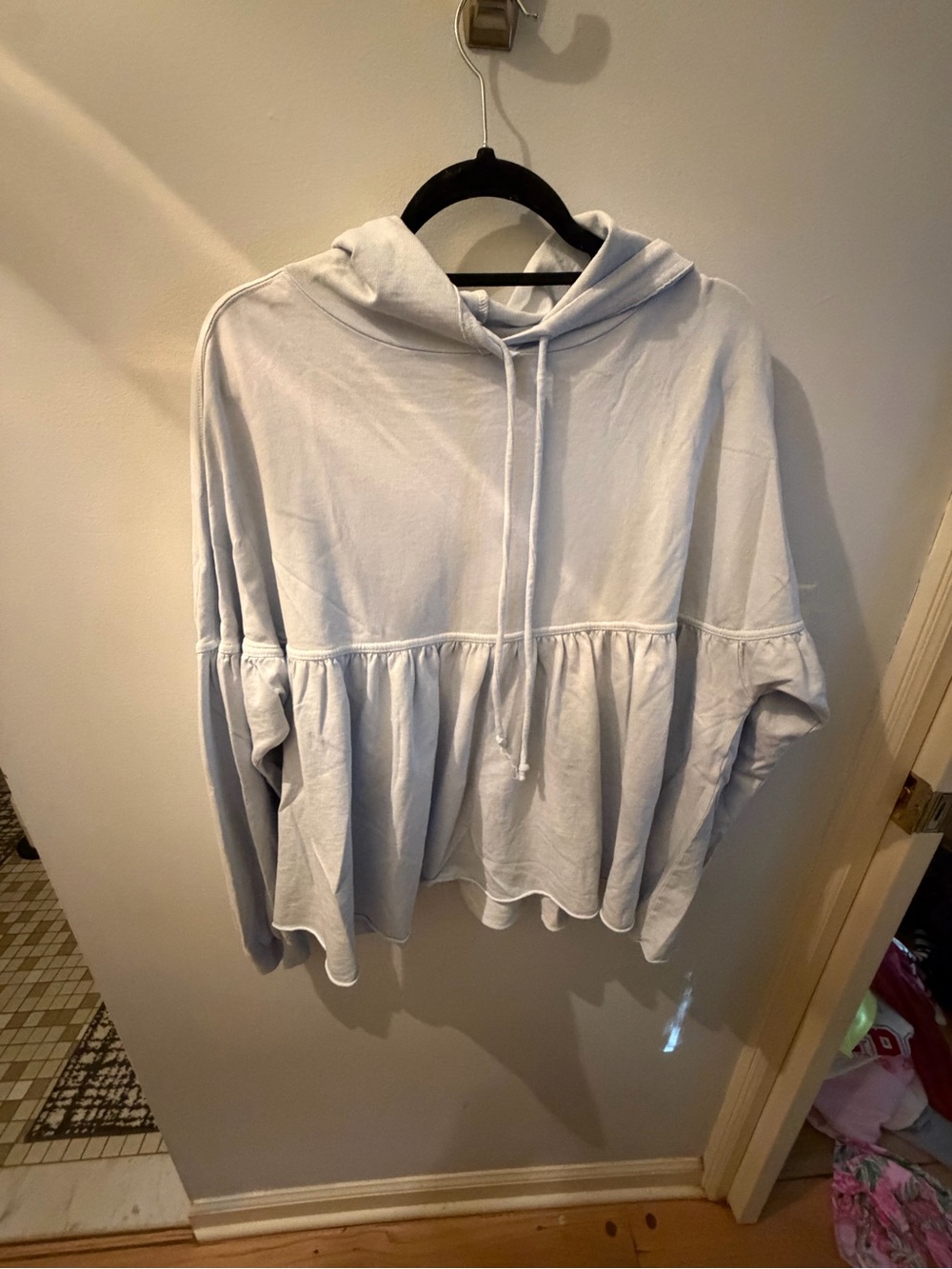 aerie Light Blue Hooded Peplum Sweatshirt
